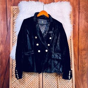 House of Harlow 1960 Black Velvet Blazer with Gold Buttons